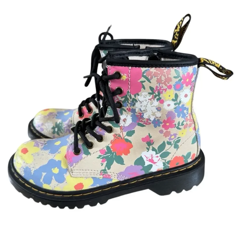 Dr. Martens Youth 1460 Floral Mash Up Boots Parchment Beige Size 1